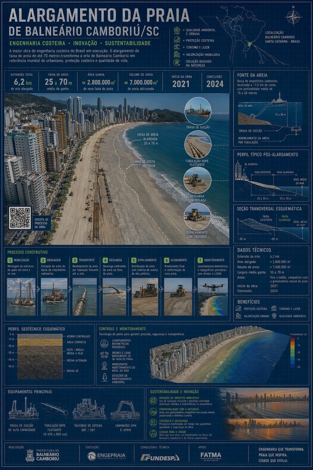 Poster técnico do alargamento da praia de Balneário Camboriú criado com ChatGPT