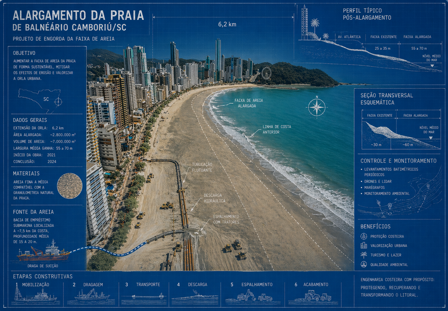 Primeira versão gerada com IA sobre o alargamento da praia de Balneário Camboriú