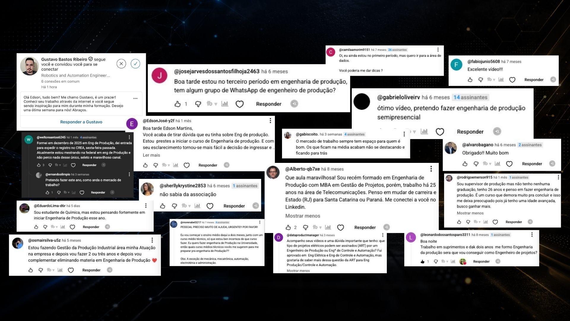 Mural de depoimentos e comentários sobre palestra, curso e treinamento de inteligência artificial