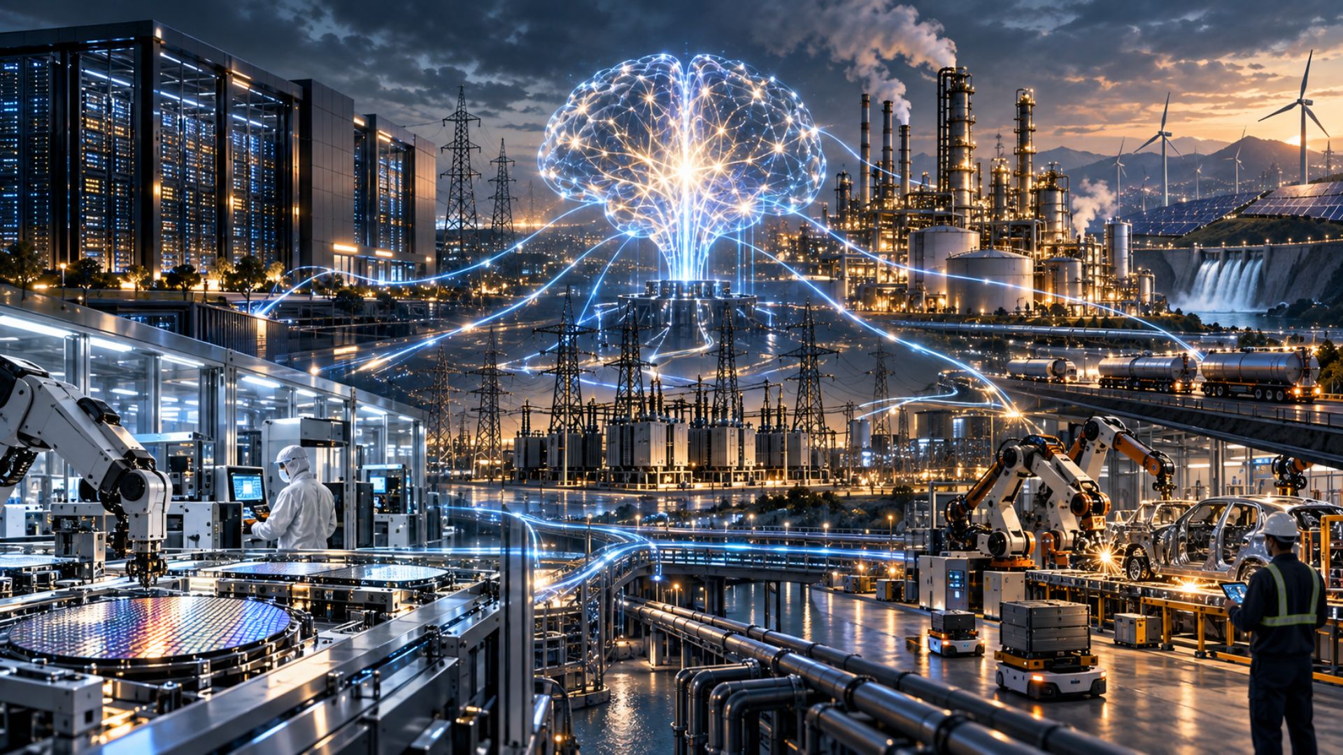 Comparação ilustrativa entre o consumo de energia da inteligência artificial, data centers e o cérebro humano