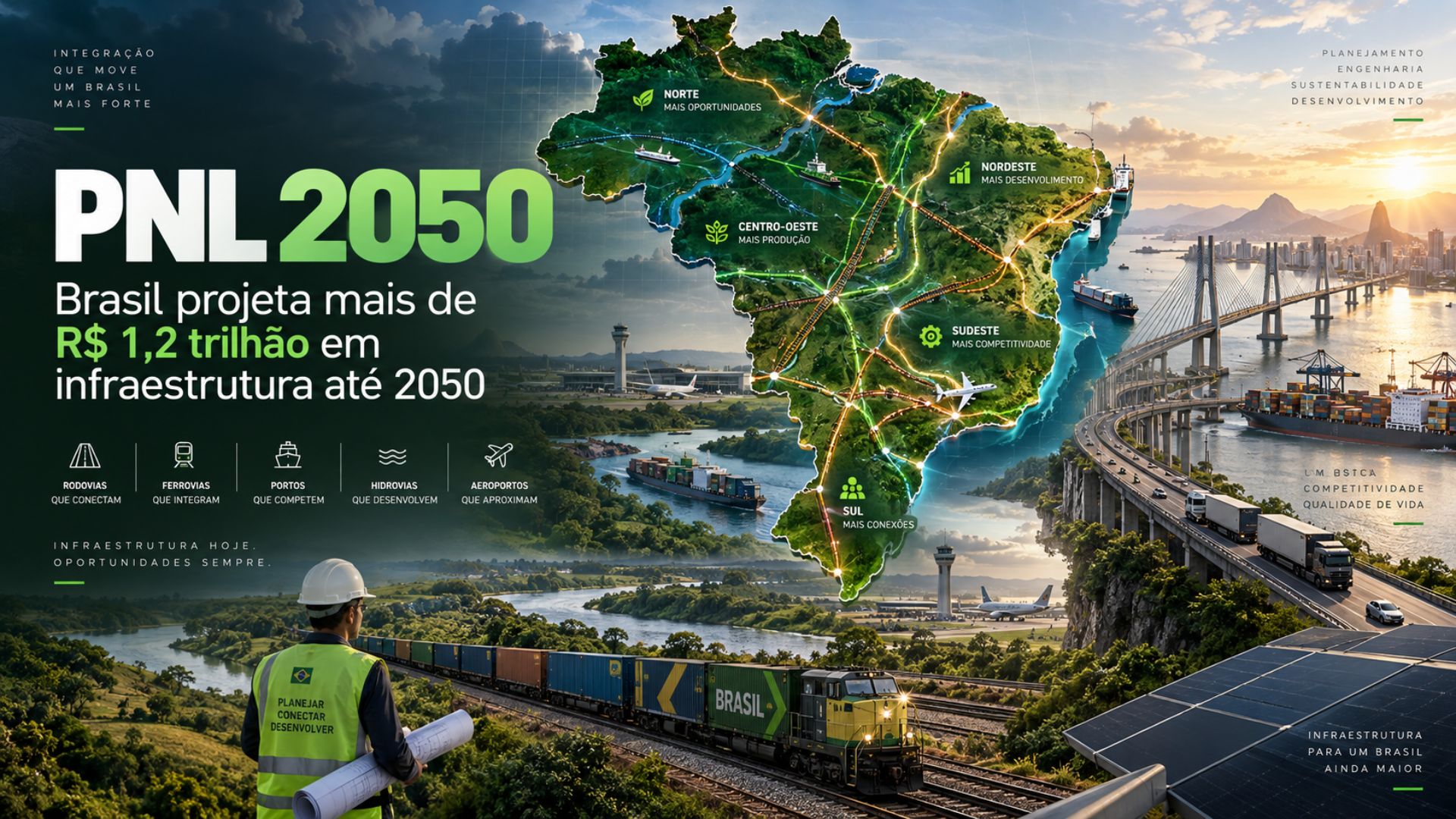 Brasil projeta mais de R$ 1,2 trilhão em infraestrutura até 2050 com o Plano Nacional de Logística