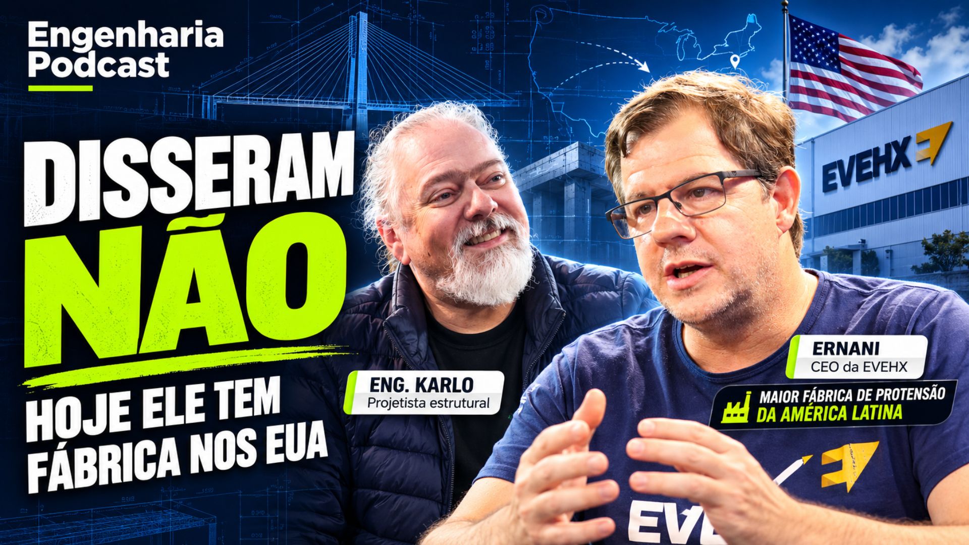 Ernani da EVEHX e Engenheiro Karlo em episódio sobre a expansão da empresa para os Estados Unidos